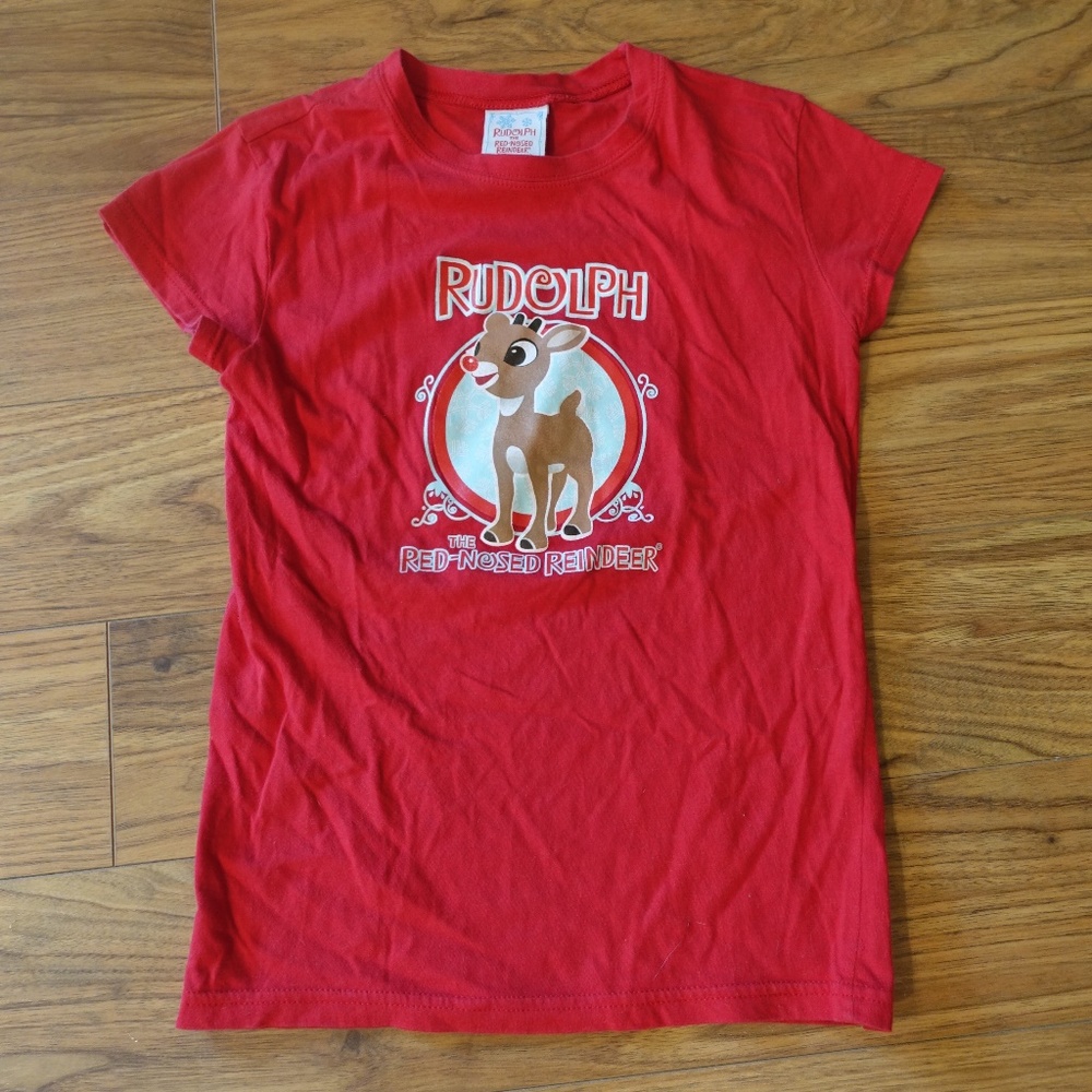 Christmas Rudolph Red T Small EUC